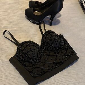 Black Beaded Bustier Top